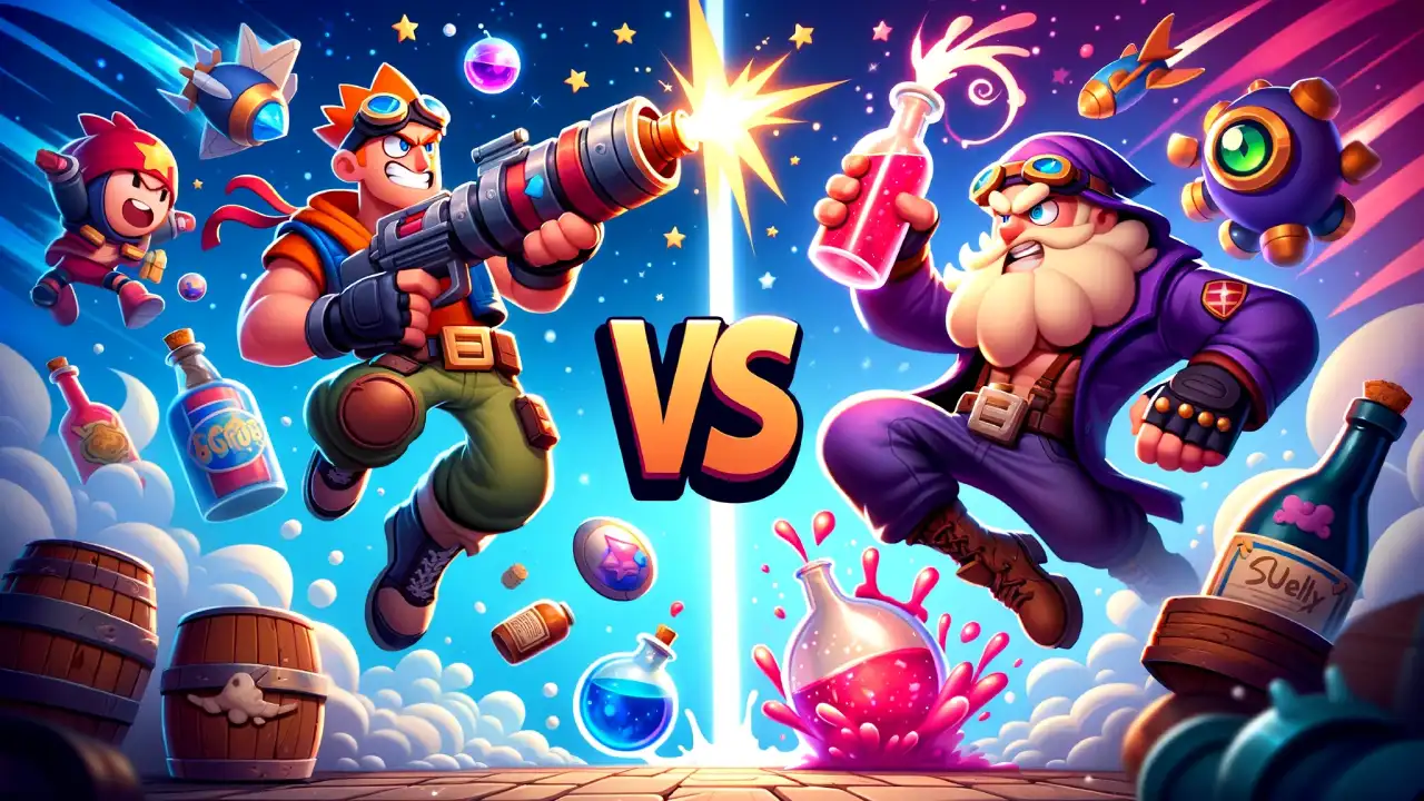 Brawl Stars game, Brock vs Barley illustration