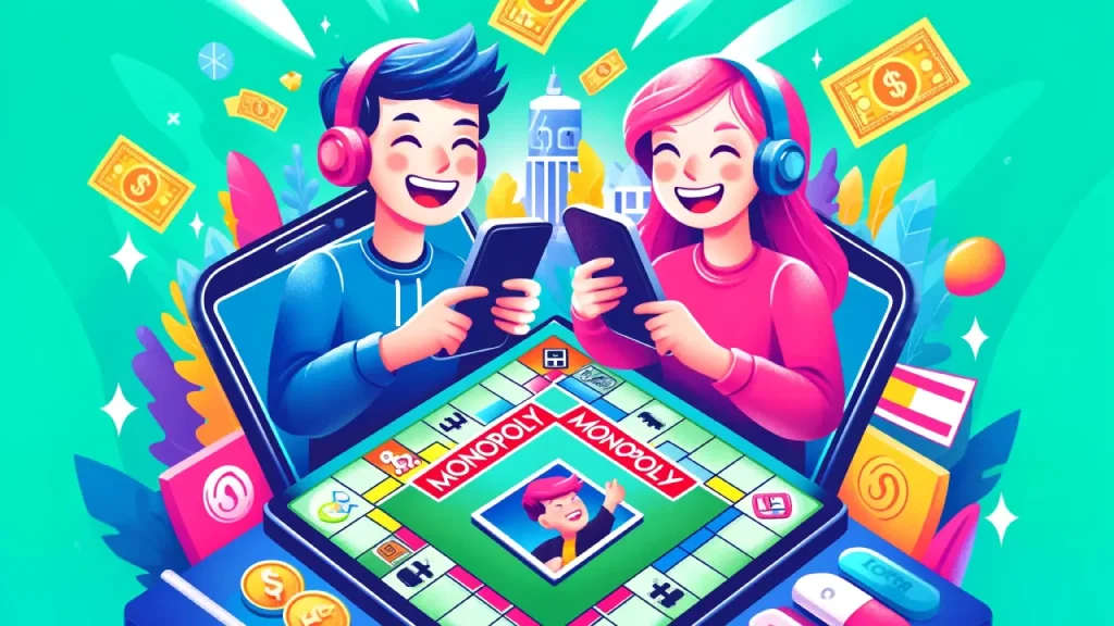 Friends playing Monopoly GO mobile game