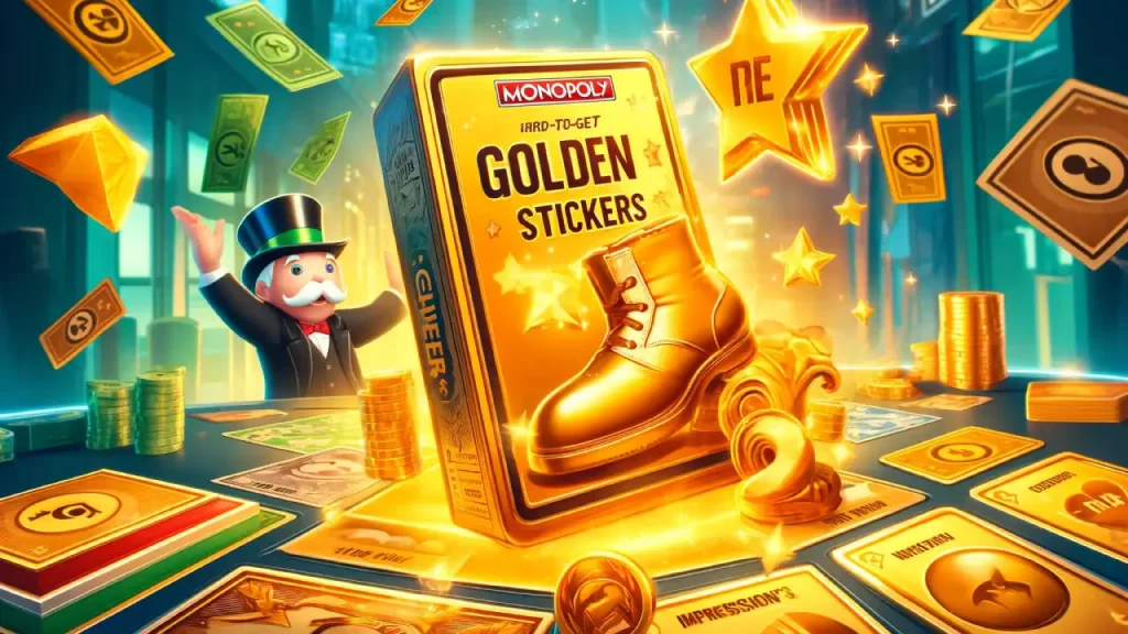Golden stickers in Monopoly GO illustration
