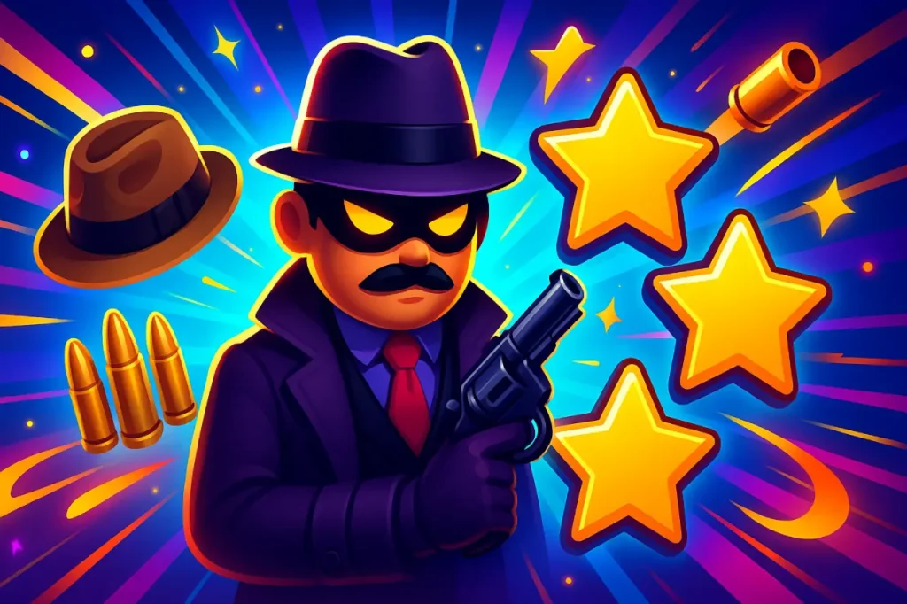Mafia City character with three gold stars representing the 3 star vigilante reward in 7 days